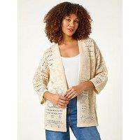 Roman 3/4 Sleeve Stitch Detail Cardigan - Natural