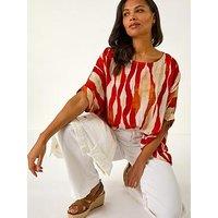 Roman Abstract Buttoned Top - Red