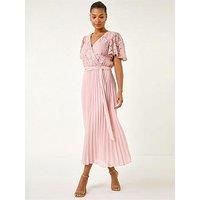Roman Lace Detail Wrap Midi Dress - Pink