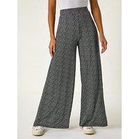 Roman Spot Print Wide Leg Trouser - Black