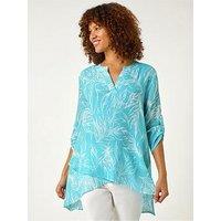 Roman Linear Print Wrap Tunic - Turquoise
