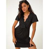 Roman Lace Detail A-Line Dress - Black