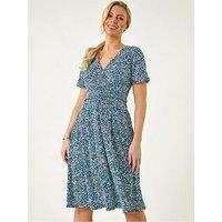 Roman Petite Spot Puff Print Dress - Navy