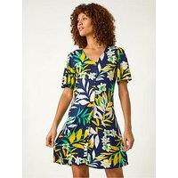 Roman Leaf Button Detail Tea Dress - Yellow