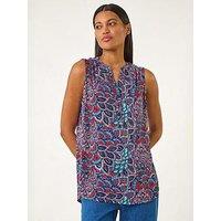 Roman Abstract Print Stretch Vest Top - Blue