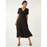 Roman Textured Wrap Bodice Midi Dress - Black