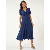 Roman Textured Wrap Bodice Midi Dress - Navy