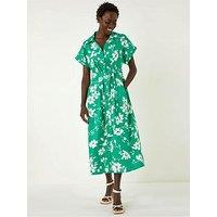 Roman Floral Cotton Poplin Shirt Dress - Green