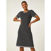Roman Stripe Print Knitted Dress - Black