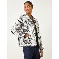 Roman Floral Print Cotton Jacket - Black