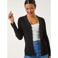 Roman Lace Trim Knit Cardigan - Black