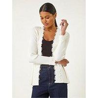 Roman Lace Trim Knit Cardigan - Ivory