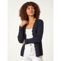 Roman Lace Trim Knit Cardigan - Navy