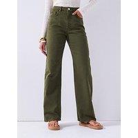 V By Very High Waist Wide Jeans - Olive
