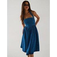 V By Very Denim Halter Amalfi Dress - Mid Wash
