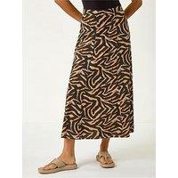 Roman Abstract Animal Print A-Line Skirt - Brown