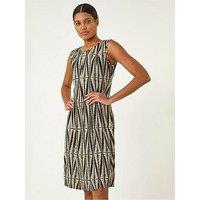 Roman Abstract Print Panel Detail Dress