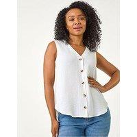 Roman Petite V-Neck Front Button Blouse