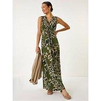 Roman Leaf Print Twist Front Maxi Dress