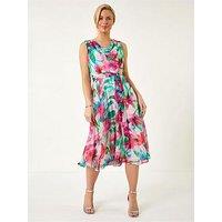 Roman Petite Floral Cowl Neck Midi Dress