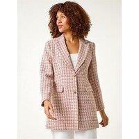 Roman Check Single Breasted Boucle Jacket - Pink