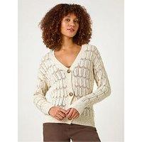Roman Stitch Detail Button Through Knit Cardigan - Beige