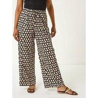 Roman Petite Geo Print Wide Leg Stretch Trouser - Black