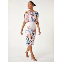 Roman Petite Floral Chiffon Blouson Overlay Dress - Ivory