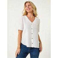 Roman Petite V-Neck Button Through Blouse