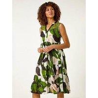 Roman Leaf Print Tiered Smock Midi Dress
