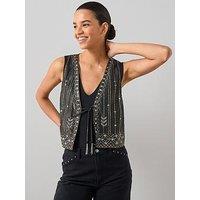The Very Collection Embellished Tie Front Waist Coat - Black