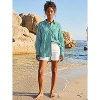 Roman Stripe Linear Print V-Neck Button Shirt - Green
