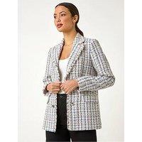 Roman Check Frayed Edge Boucle Button Jacket - Multi
