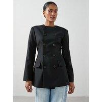 The Very Collection Structured Round Neck Double Breasted Blazer - Black