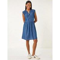Roman Denim Button Detail Gathered Dress