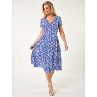 Roman Petite Shirred Waist Button Dress - Blue