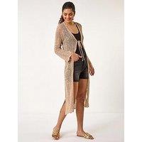 Roman Longline Tie Cotton Blend Knit Cardigan - Natural