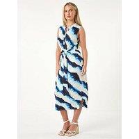 Roman Petite Tie Detail Printed Stretch Dress - Blue