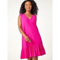 Roman Petite Sleeveless Plain Frill Hem Dress - Pink