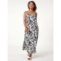 Roman Petite Print V-Neck Tiered Maxi Dress - Black