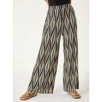 Roman Mono Print Wide Leg Stretch Trouser