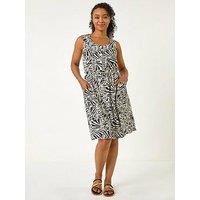 Roman Petite Print Linen Mix Pocket Dress