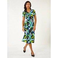 Roman Leaf Print Twist Front Midi Dress