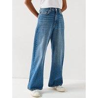 V By Very High Waist Wide Leg Jeans - Mid Wash