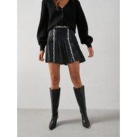 The Very Collection Pleated Embroidered Skater Skirt - Black