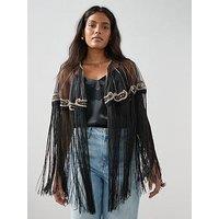 The Very Collection Embellished Detail Fringe Cape - Black