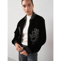 The Very Collection Velvet Embroidered Bomber Jacket - Black
