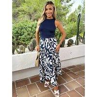 Ax Paris 2 In 1 Navy Printed Maxi Dress