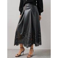 The Very Collection Pu Cutwork Midi Skirt - Black