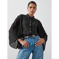 The Very Collection Pleated Sleeve Button Through Shirt - Black